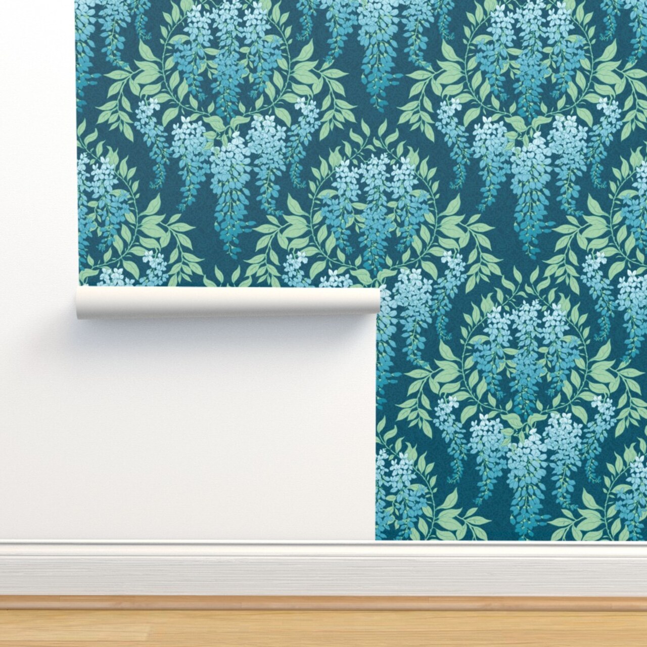 Art Deco Floral Garden Botanical Cottagecore Wisteria Vine Custom Pre-pasted Wallpaper by Spoonflower Pre-Pasted Wallpaper 2FT Wide